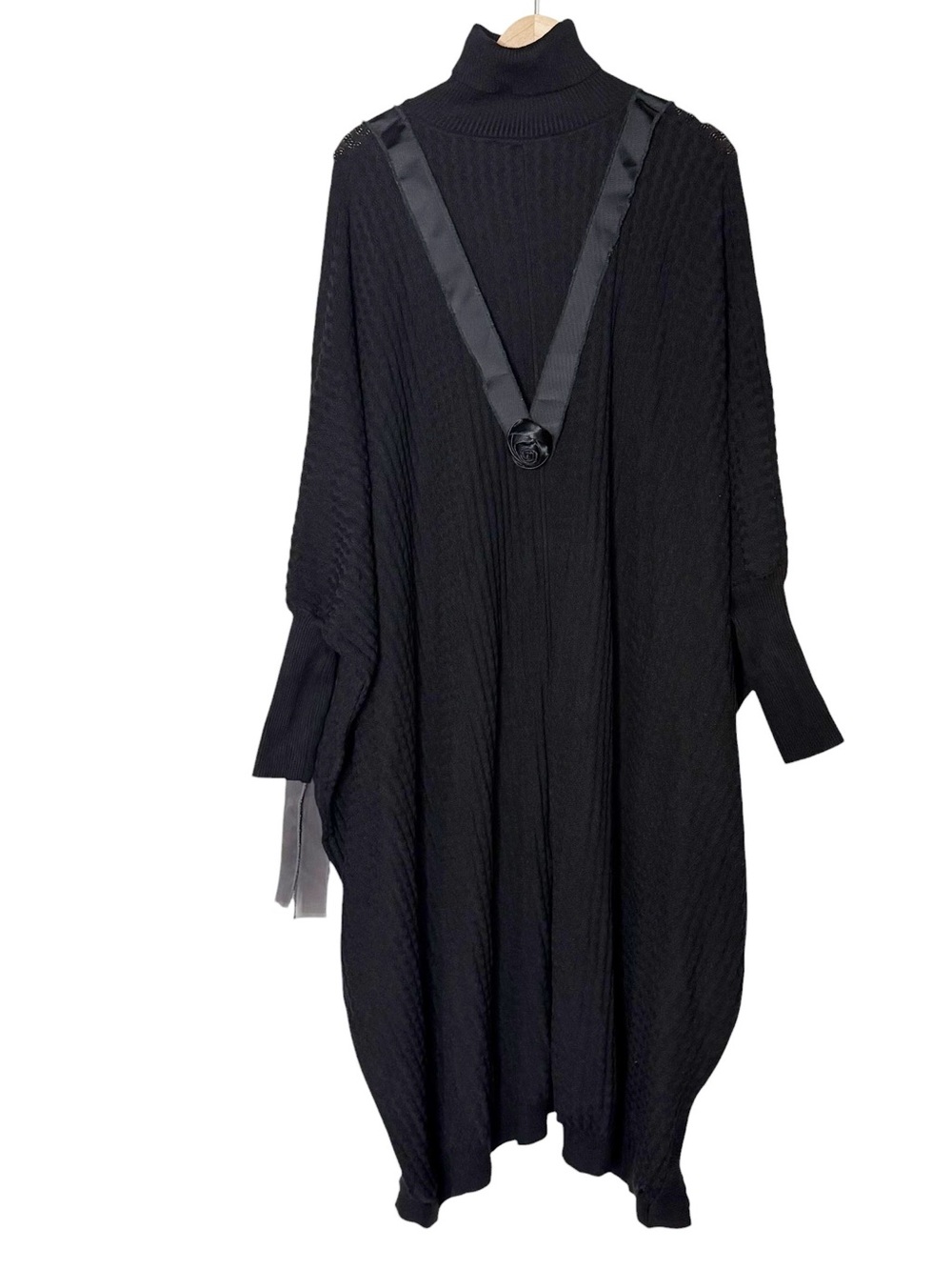 Avant Garde Oversized Embellished Mock Neck Knit High Low Sweater Dress XL Black - Picture 2 of 14